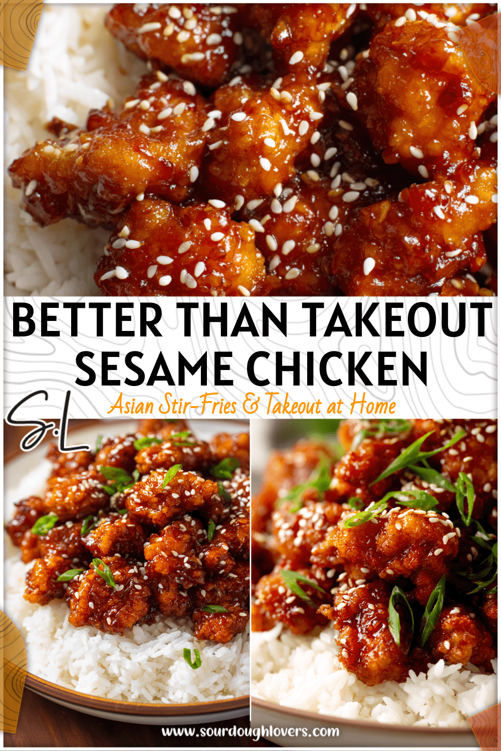 Golden Sesame Chicken served with rice and sesame seeds, showcasing Homemade Chinese Food style.